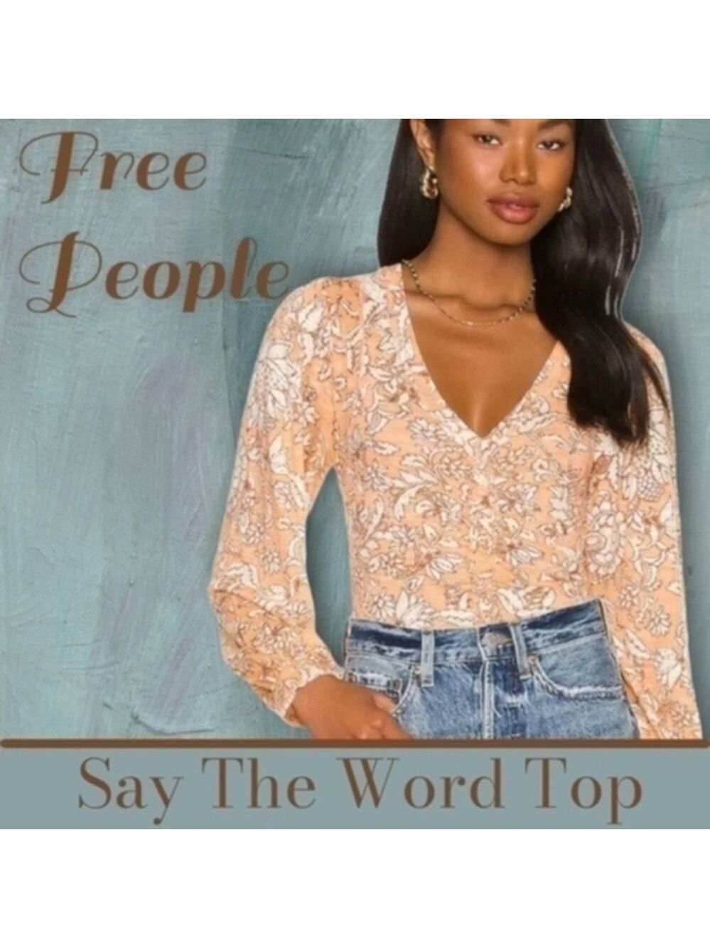 FREE PEOPLE Say The Word Deep V-Neck Long Sleeve Front/Back Ruched Top/Lg NWT